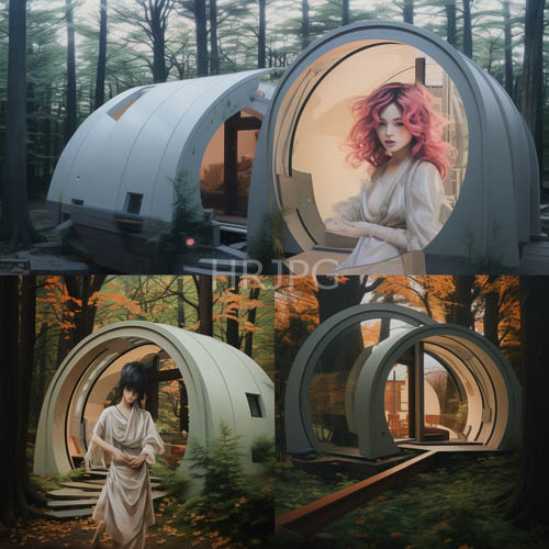 High Resolution: Three Women Pose Before Illuminated Dome Forest Cabins download. | HRJPG.com