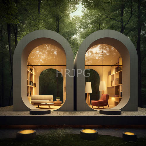 oval shaped modern cabins showcase warm interior comforts