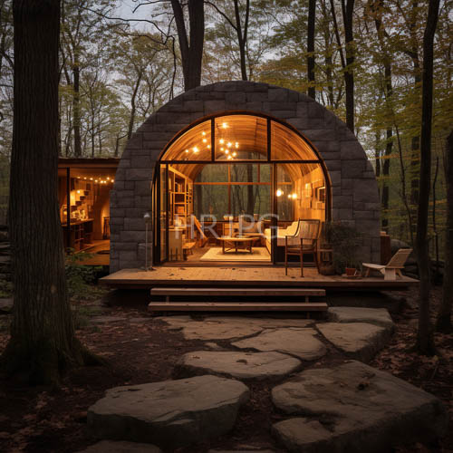 stone cottage glows with warm amber brilliance daily