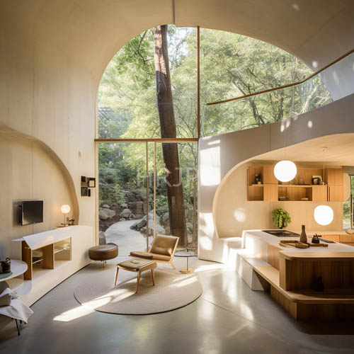 living area serves as serene forest viewing platform