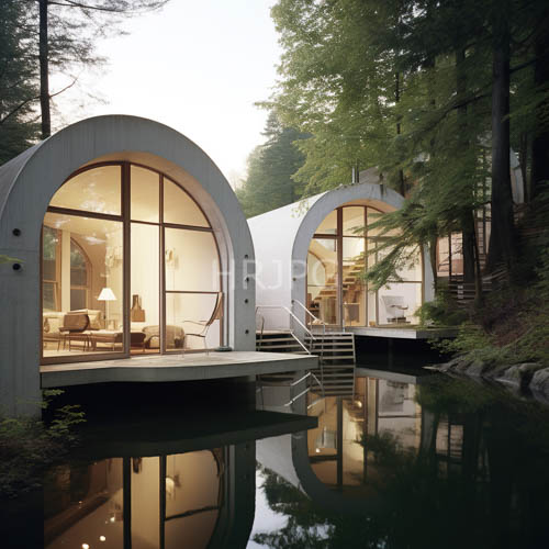 white cylindrical units stand watch beside forest ponds
