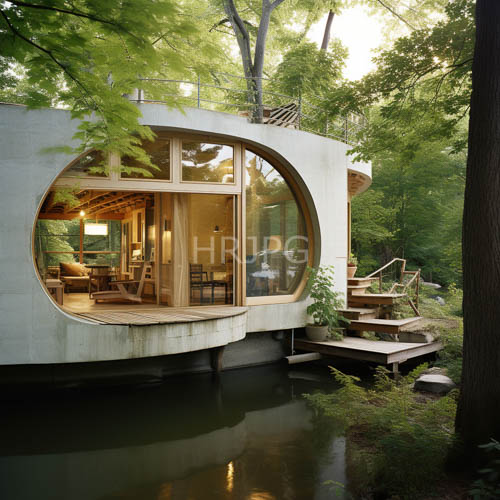 High Resolution: Wooden Frames House Serene Forest Retreats At Twilight download. | HRJPG.com