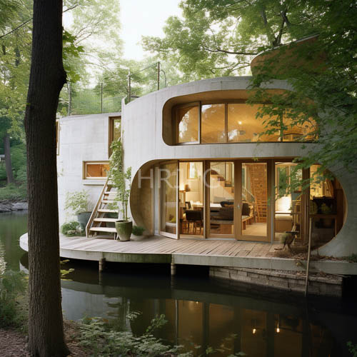 concrete dwellings overlook peaceful forest streams every day