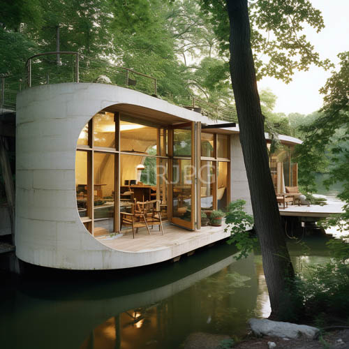 large circular windows mark curved concrete forest residences