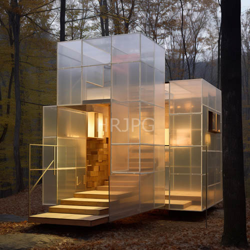 translucent frosted panels frame modern glass box cabins