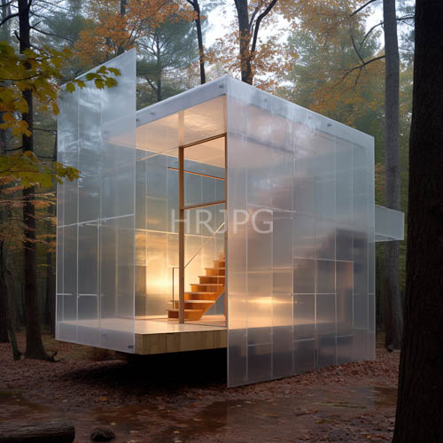 glass panels define cabins with modern interior staircases