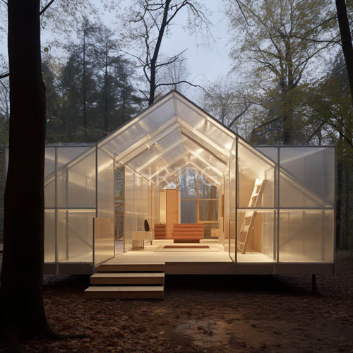peaked roof structures center modern forest cabin entrances