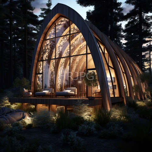 silhouettes of modern a frame cabins offer warm contrasts