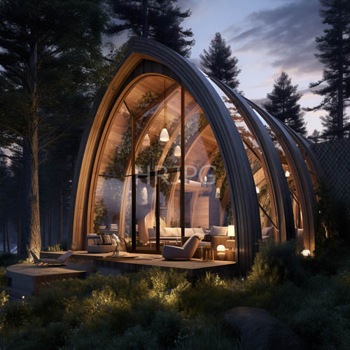 yurt style cabins nestle among forest trees tonight
