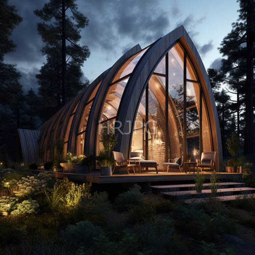 geodesic glass domes glow during autumn forest dusks