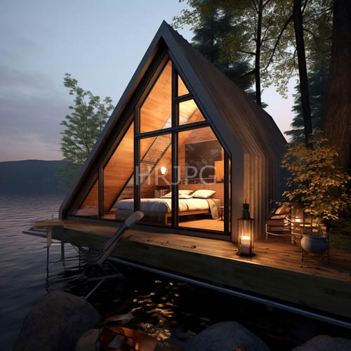 High Resolution: Floating Wooden Structures Hover Above Calm Lake Waters download. | HRJPG.com