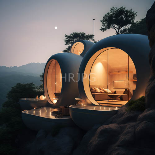 futuristic circular domiciles rest on rocky terrain tonight