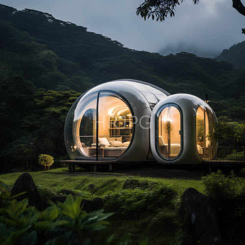 High Resolution: Spherical glass dwellings link two domes in mountains download. | HRJPG.com