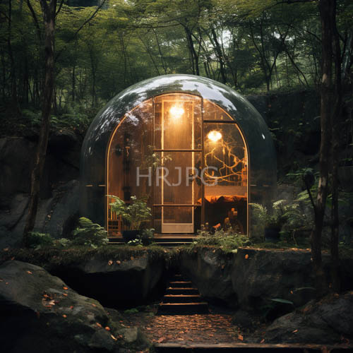 illuminated glass pods sit tucked in dense woodlands