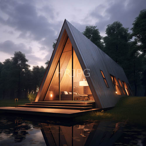 High Resolution: Triangular wooden cabins feature massive windows by water download. | HRJPG.com