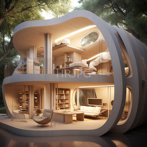 organic futuristic residences shine with warm interior lighting