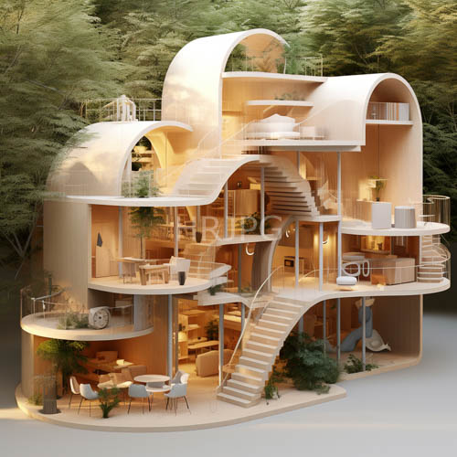 High Resolution: Organic curved wooden residences glow with interior light download. | HRJPG.com