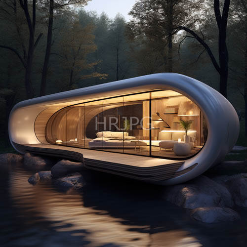 High Resolution: Modern floating structures drift upon calm autumnal waters download. | HRJPG.com