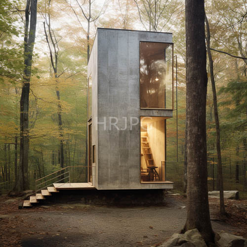 High Resolution: Tall rectangular concrete dwellings rise among autumn trees download. | HRJPG.com