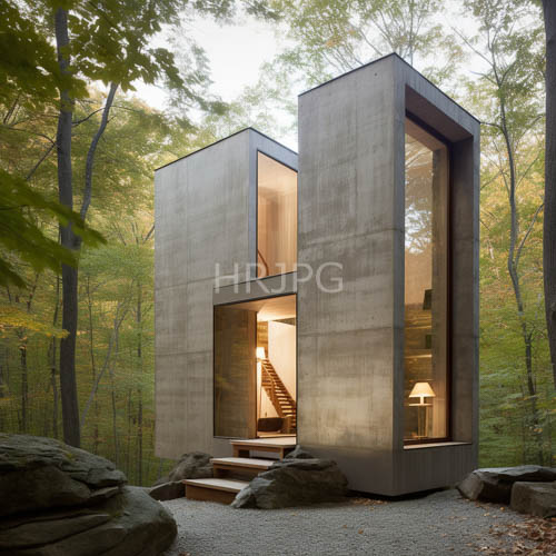 smooth gray concrete surfaces distinguish this tall residence