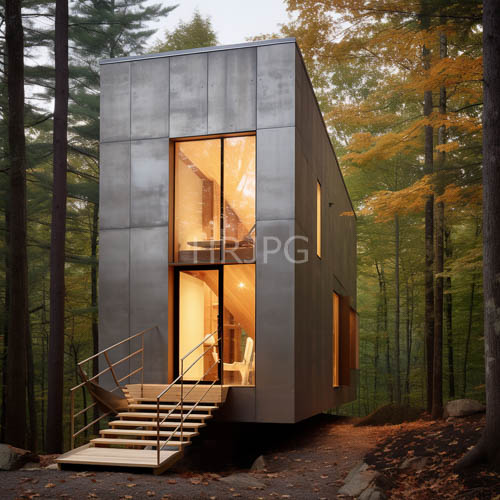 High Resolution: Gleaming silver metal defines this rectangular forest cabin download. | HRJPG.com