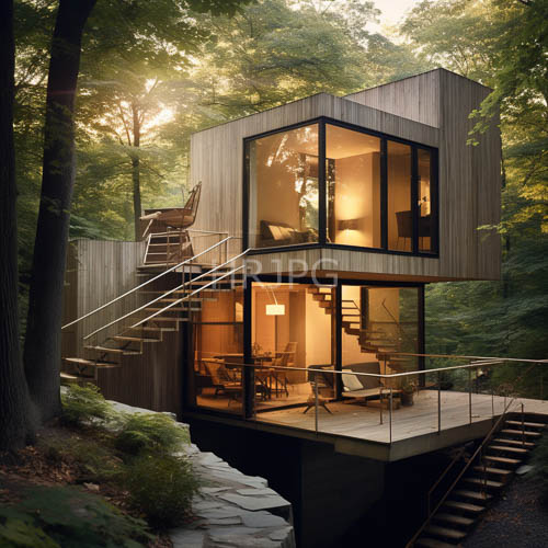 wooden two story residences glow at sunset daily