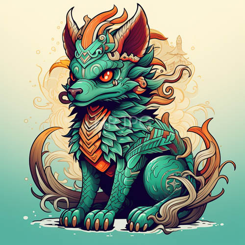 High Resolution: Ornate orange scales cover this mythical green dragon download. | HRJPG.com