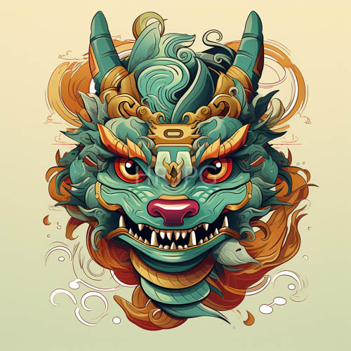 gold accented scales shimmer on teal dragon mask