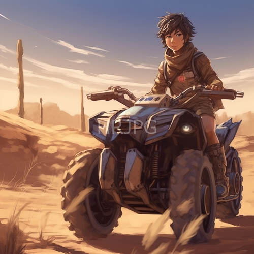 androgynous riders pilot blue all terrain desert vehicles