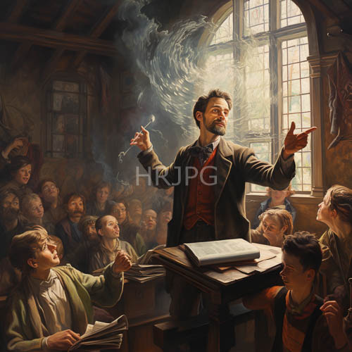 High Resolution: Bearded Scholars Stand Inside Dim Lit Victorian Rooms download. | HRJPG.com