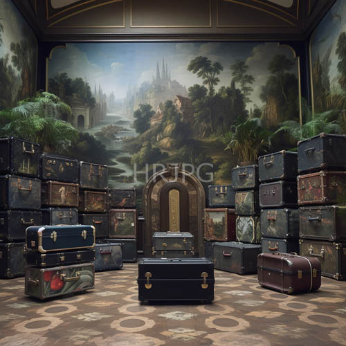 ornate rooms display stacks of vintage suitcase collections