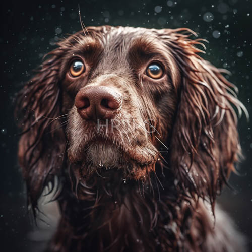 adorable wet brown spaniels gaze against bokeh lights