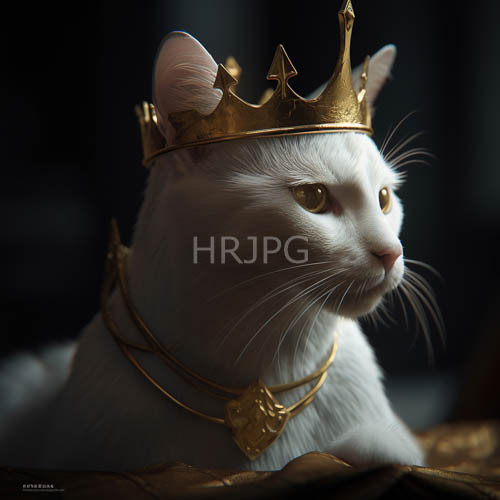 elegant white felines with golden eyes wear crowns