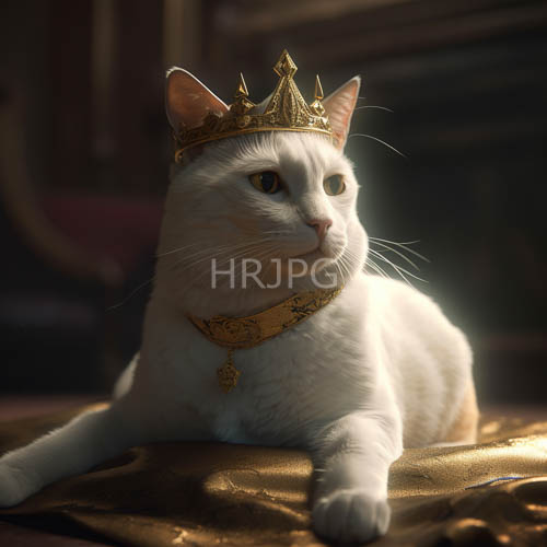 elegant white felines sport crowns on brown satin