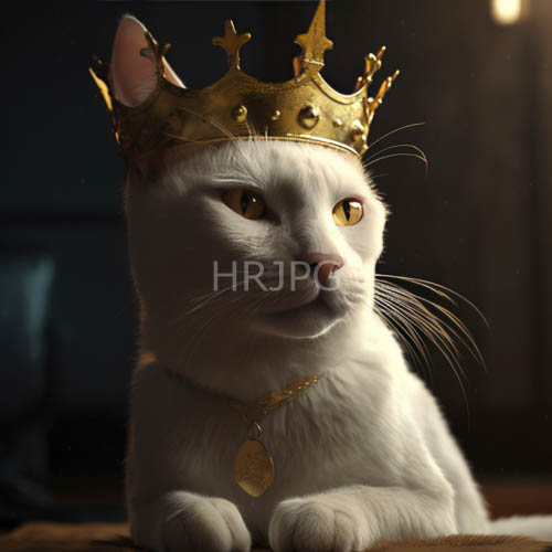 elegant white cats sport spiked gold jewelry crowns