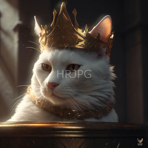 silky white cats wear ornate gold pearl crowns