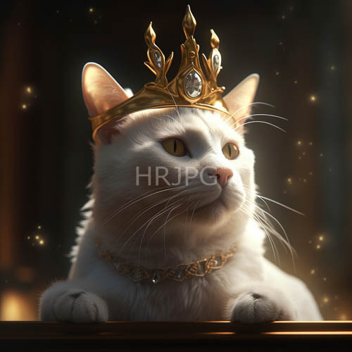 jeweled gold crowns rest upon elegant white cats