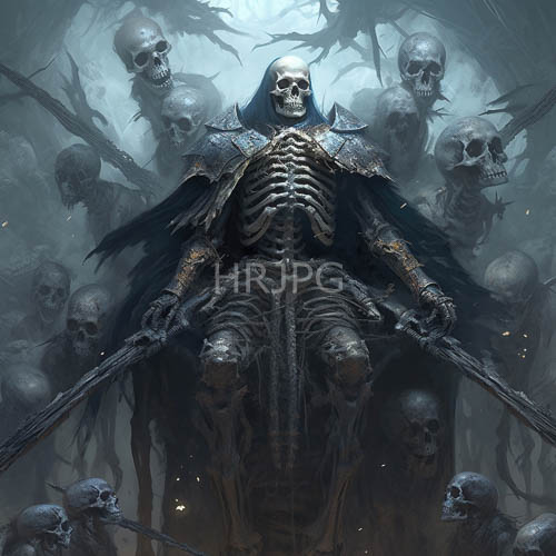 armored skeletal warriors in blue hoods wield swords