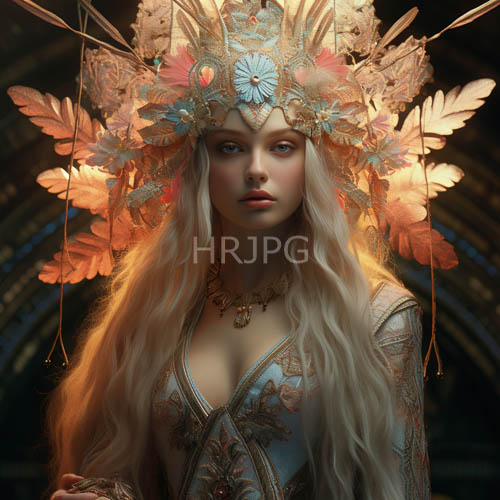 platinum blonde women don ornate golden floral headgear