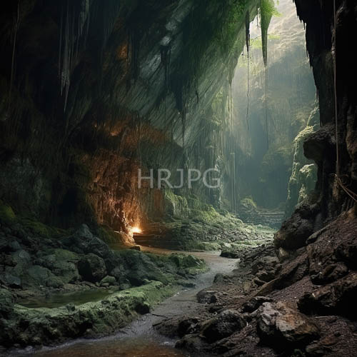 High Resolution: Moss Covered Cave Walls Catch Soft Filtered Sunlight download. | HRJPG.com