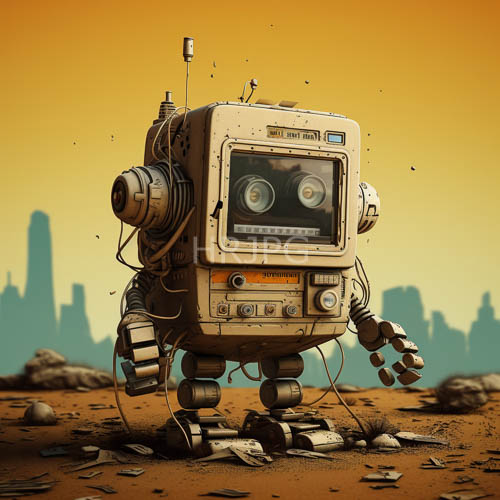 vintage crt television screens serve as robotic heads