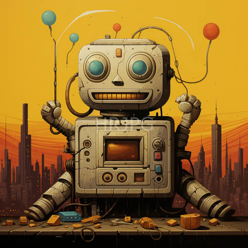 High Resolution: Boxy Wide Grinning Robots Stand Before City Skyline download. | HRJPG.com