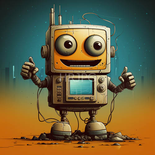 anthropomorphic vintage automatons gesture with thumbs up poses