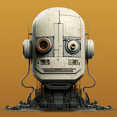 beige metallic robotic faces stand against gradient backgrounds