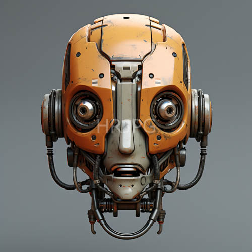 futuristic orange robotic heads feature large circular sensors
