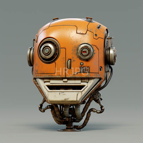 orange robotic humanoid heads feature oversized circular sensors