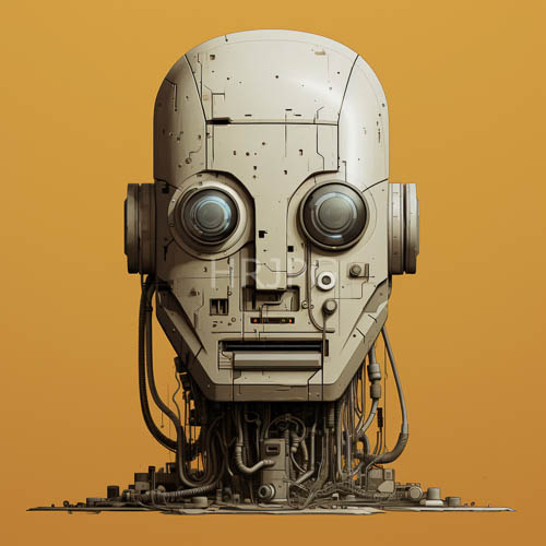layer by layer detailed mechanical humanoid heads feature circular sensors