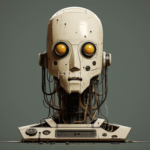 pale android heads display functional cybernetic structural designs
