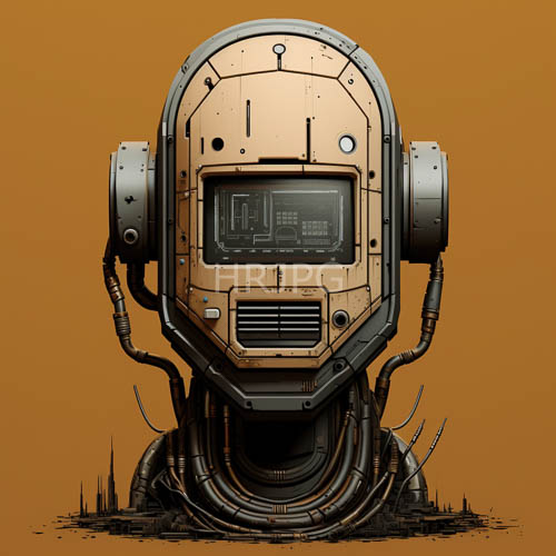 subtly detailed robotic heads display brown orange hues