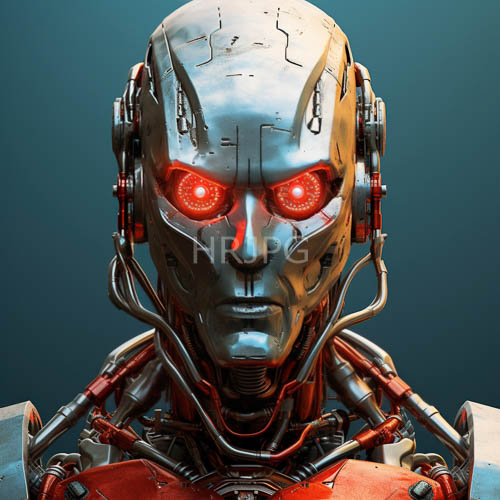 advanced metallic humanoid robots stand against teal backdrops